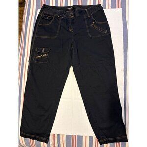 Avenue Stretch Soft Woman's Cargo Dark Wash Jeans with Pocket Zipper Size 18